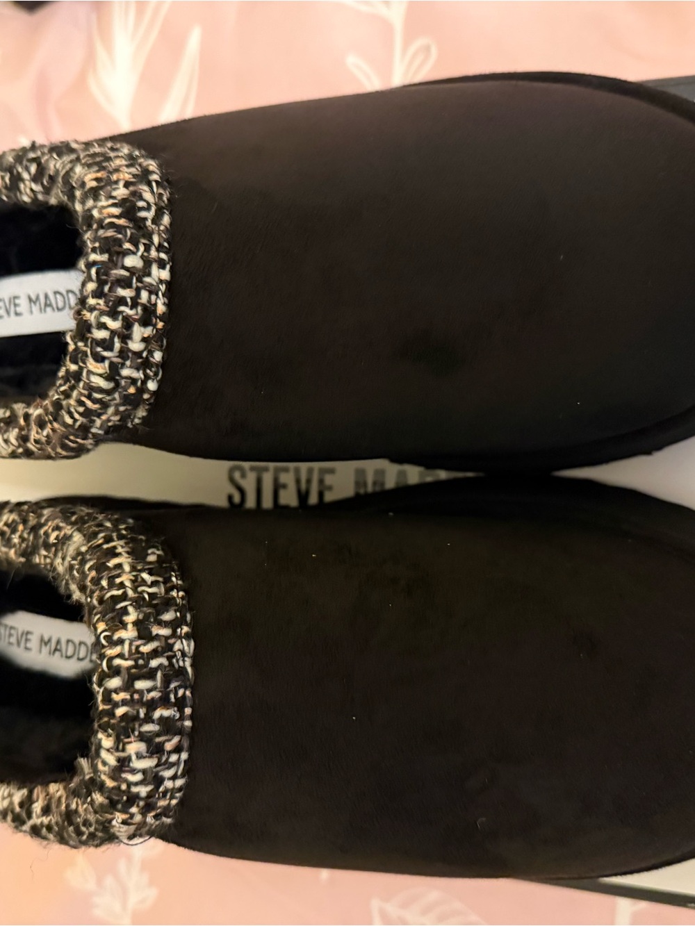 Steve Madden Black Slip-On Shoes with Tweed Knit Collar